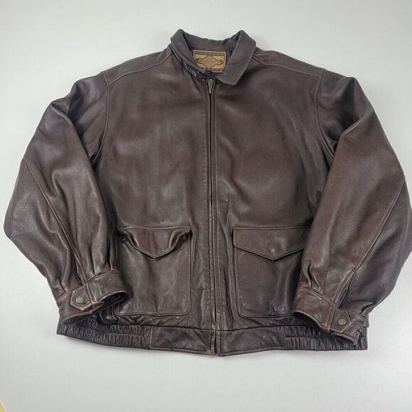 Vtg Sonoma Leather Bomber Distressed Jacket Men 2XLT Brown Full Zip Heavy Y2K - Picture 1 of 13